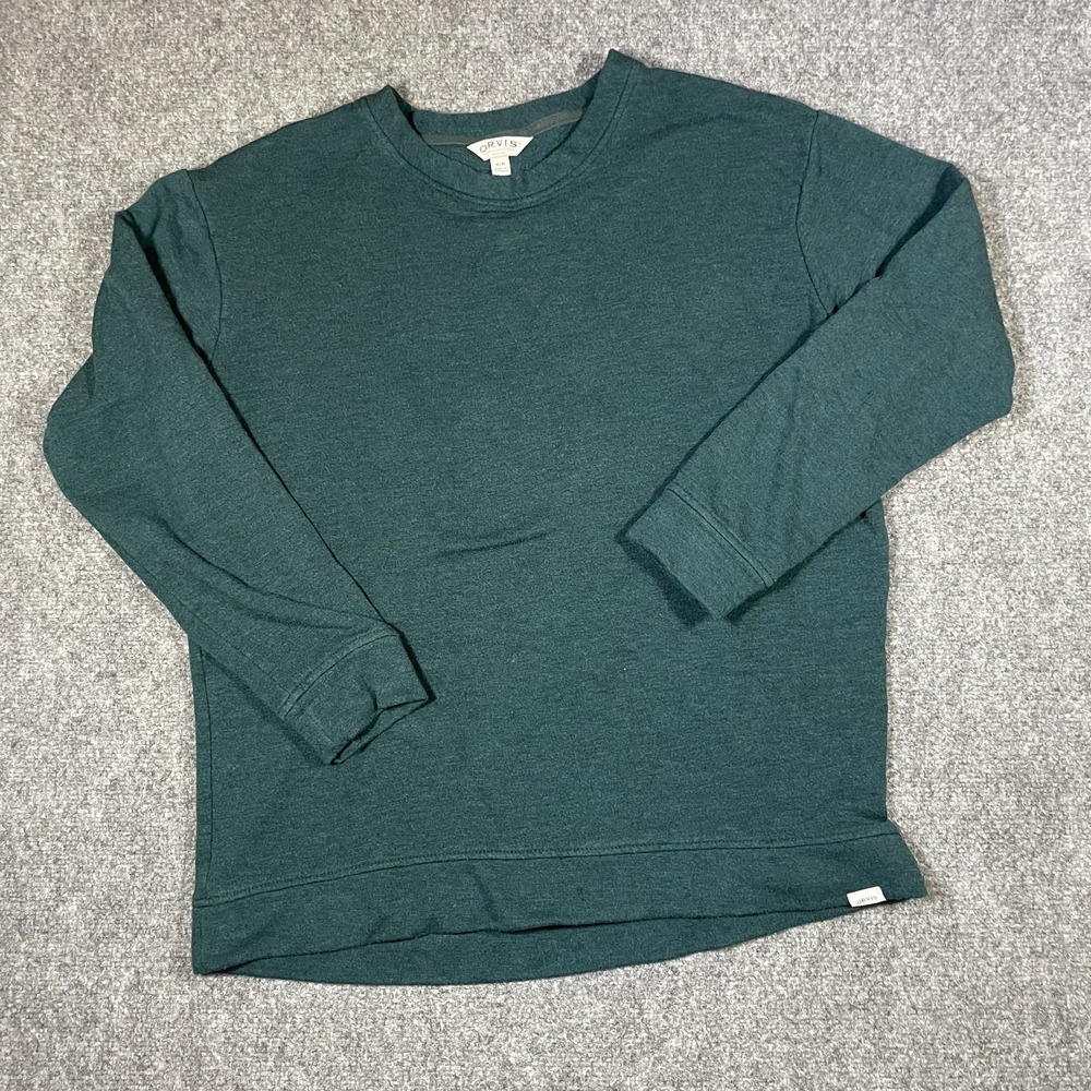 Orvis Long Sleeve Shirt Men's Medium Green  Fleece Pullover Crewneck Tee